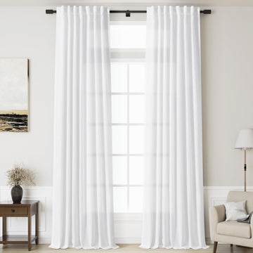 Linen White Curtains 135 inch Extra Long Back Tab Light Filtering Semi Sheer Drapes Modern Farmhouse Coastal Decor