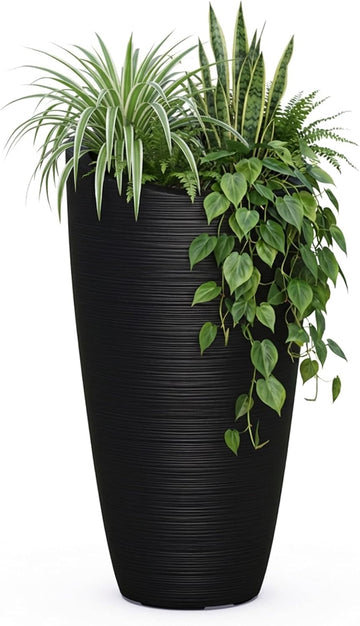 Modesto 42in Tall Round Modern Planter, Black | All season, Indoor/Outdoor, Double-wall design, Fade resistant