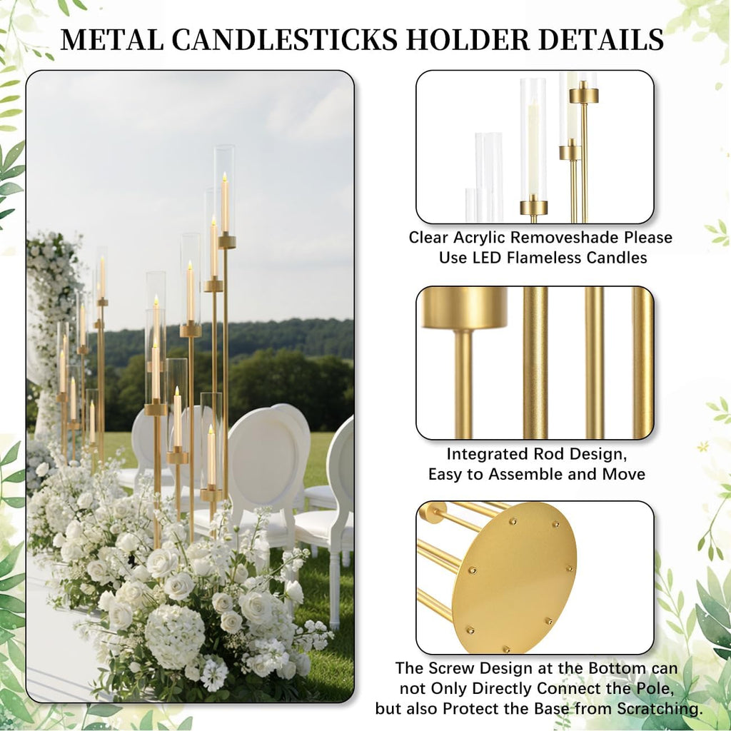 4Sets Floor Candelabra Tall 7 Arm Centerpieces, 48" Tall Metal Candlestick Holders with Acrylic Lampshade candelabros