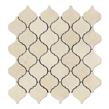 Crema Marfil Spanish Marble Lantern Arabesque Mosaic Tile, Polished