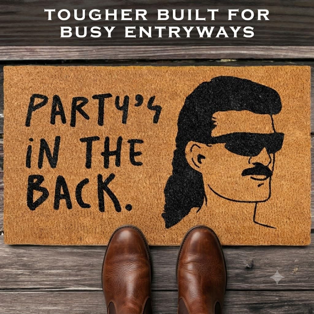 Party's in the Back Door Mat 30x17 Inch, Funny Welcome Mat Coir | Funny Home Decor, Conversation Starter, Natural