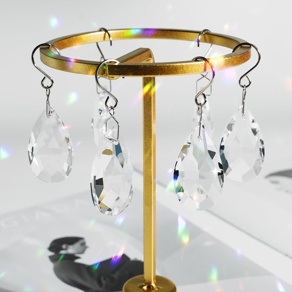 10pcs Crystal Sun Catcher, 38mm Hanging Clear Teardrops Chandelier Crystals Parts Prisms Pendants with Hook for