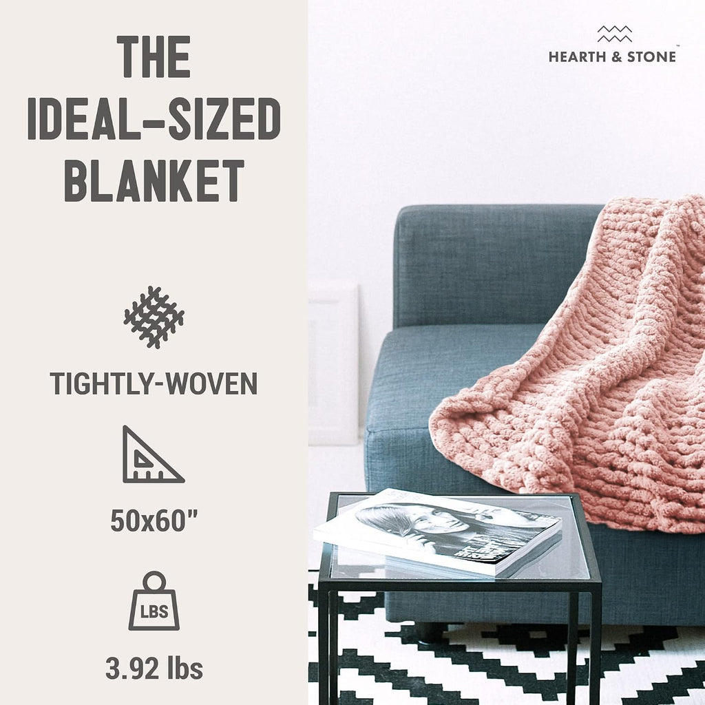 Chunky Knit Blanket Throw - 50"x60" 3.7 lbs.- Soft Chenille Yarn Knitted Blanket -Machine Washable Crochet Blanket