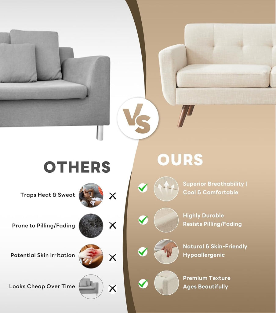 77.2" W Linen Sofa Couch, Mid Century Modern Decor Loveseat Couches for Living Room