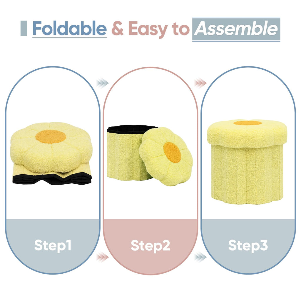 12.6 Inches Flower Storage Ottoman, Small Folding Footstool