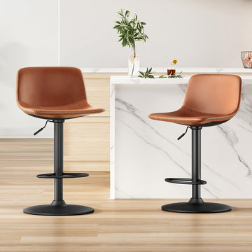 Adjustable Bar Stools Set of 2, Mid Century Modern Swivel Bar Stools, Industrial Bar Height Stools With Back Support