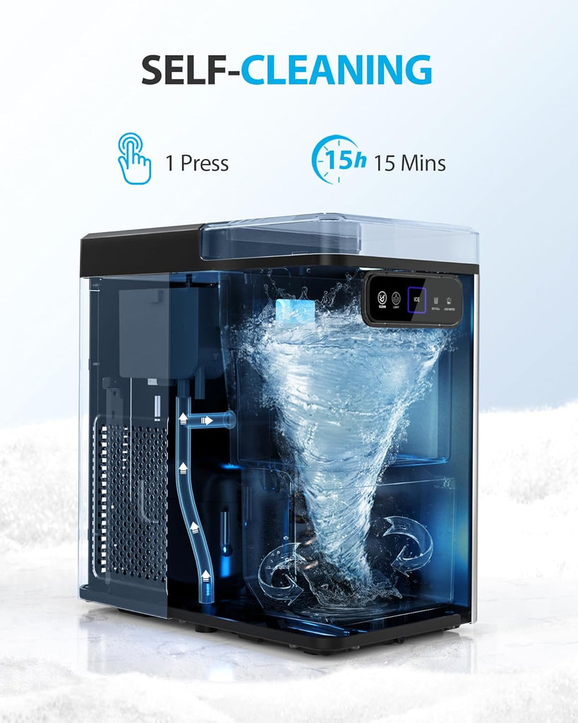 Nugget Ice Maker Countertop, Pellet Ice Machine Soft Chewable Ice 40lbs/Day, One-Click Operation, Auto Self-Cleaning