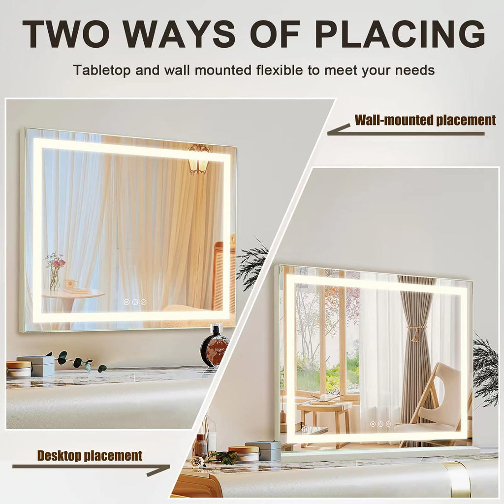 23" x 19" Vanity Mirror with Lights, Large Makeup Mirror with 3 Color Modes & Adjustable Brightness, Detachable 10x