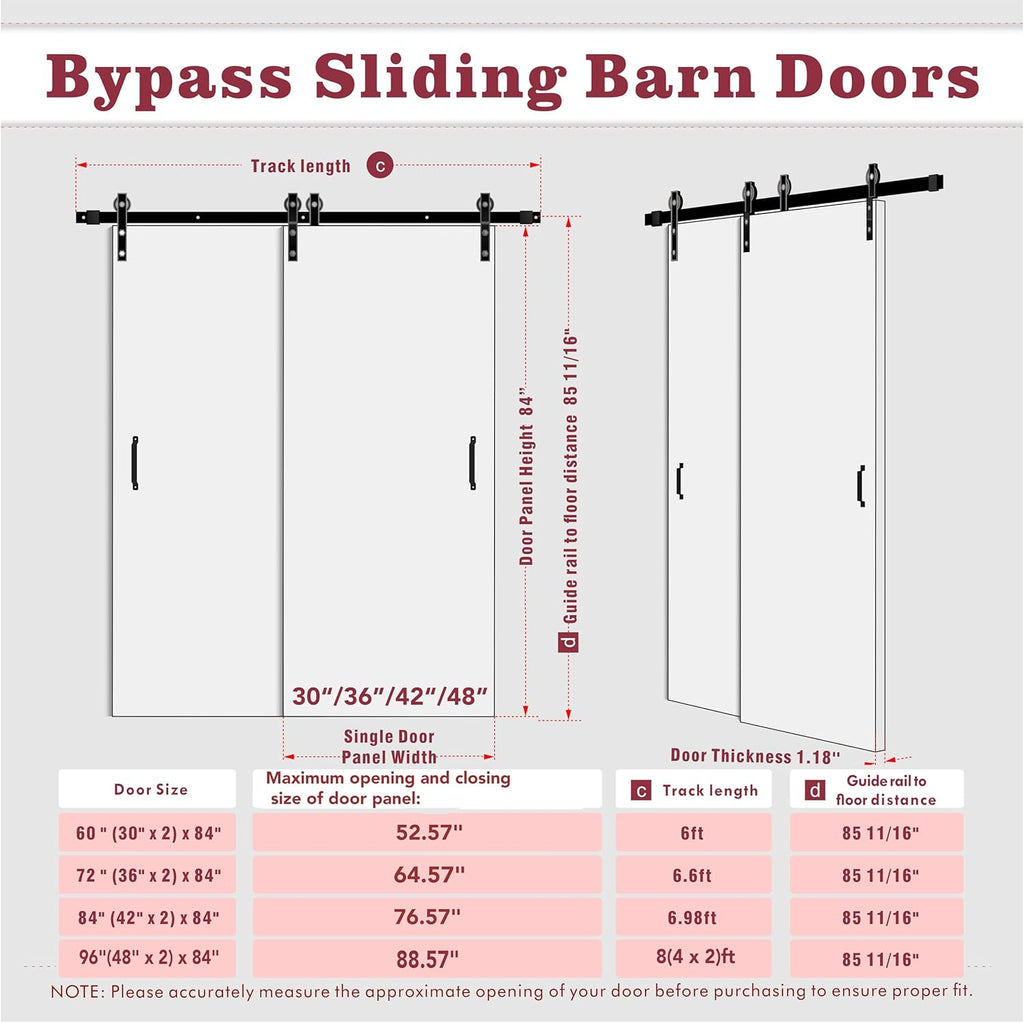 Bypass Barn Doors, 72" x 84" Double Barn Door with 6.6FT Silver Sliding Bypass Barn Doors Hardware K