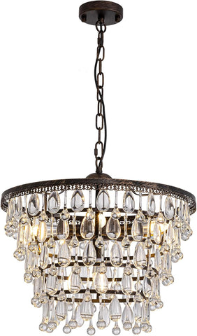 Vintage Crystal Chandeliers for Dining Room Light Fixture, 6-Light 5-Tier Antique Bronze Chandelier for Kitchen Island Bar Living Room Foyer Entryway, D20 xH17 A108-B0DZWTHB9C