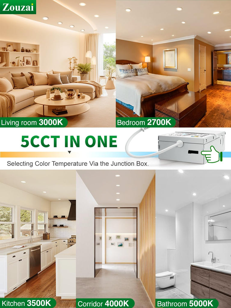 24 Pack 6" LED Recessed Ceiling Light, 5CCT, Dimmable, 12W
