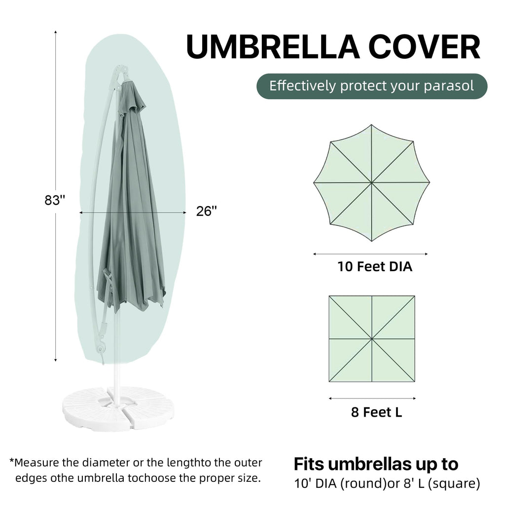 Patio, Waterproof Outdoor, PU-Coated Polyester Parasol with Zipper, Adjustable Strap and a Support Pole, UPF 50+