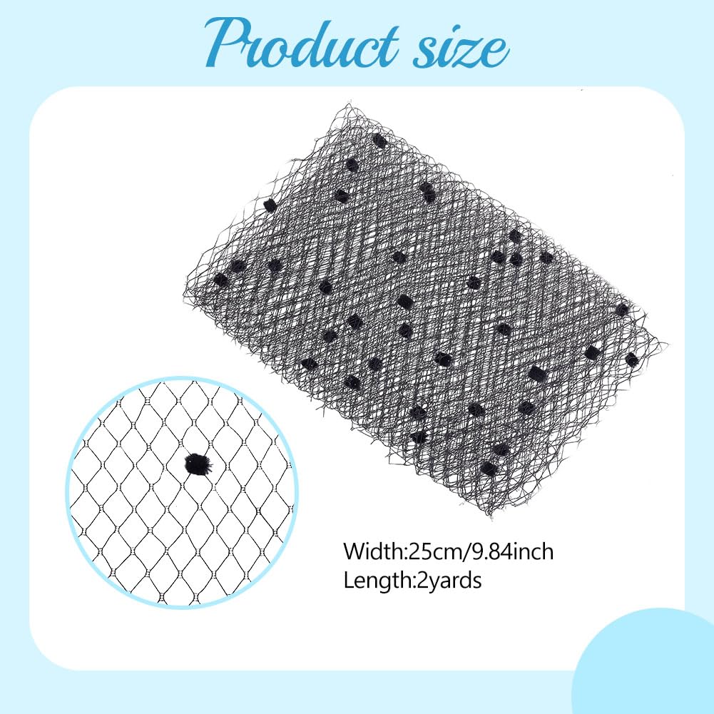 2 Yards Mesh Veil Black Veil Neting Fabrics with Small Ball 9.84 Inch Wide Bridal Wedding Veils Net Birdcage Veils