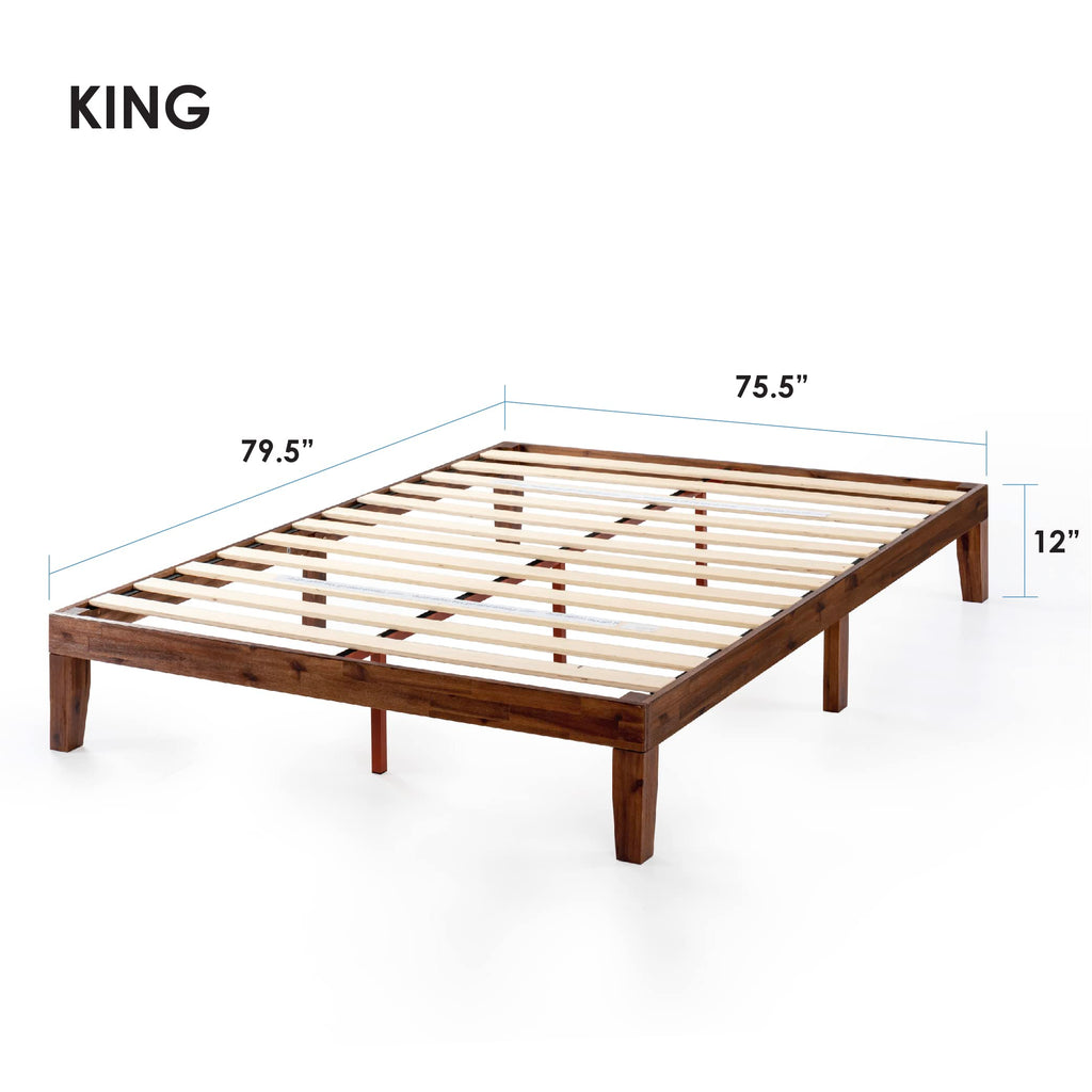 12" Solid Wood Platform Bed Frame with Classic Wooden Slat (No Box Spring Needed), King, Espresso