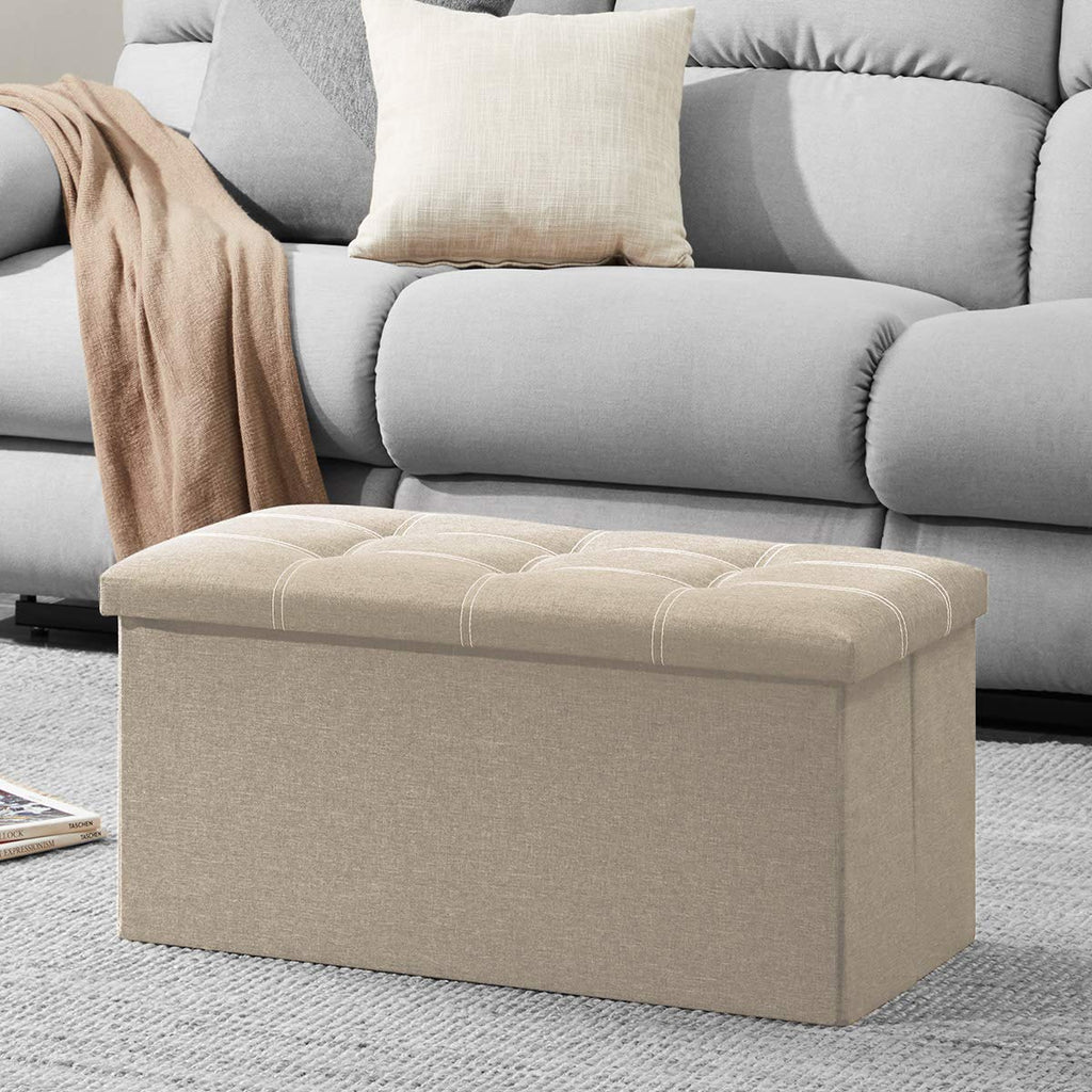 Ottoman with Storage, 30" Storage Ottoman Bench, Linen Beige