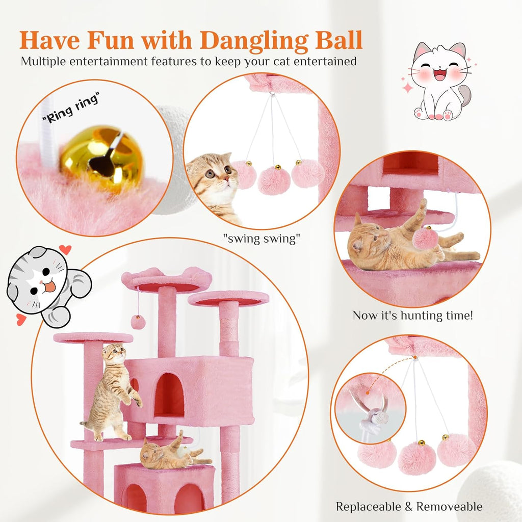 54 Inch Cat Tree Tower, Multi-Level with Cat Scratching Post, Indoor Cat Condo with Climbing Ladder, Plush Toy