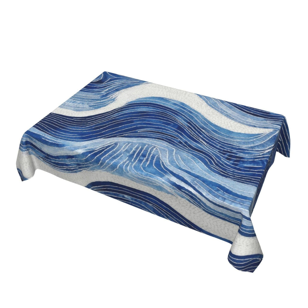 Blue Wave Abstract Rectangle Tablecloths, Polyester Waterproof Table Covers, Vibrant Geometric Wave Print Table Cloth