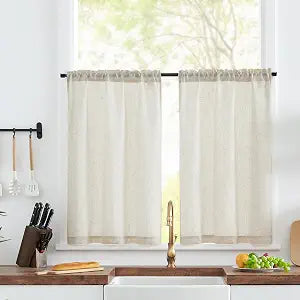 Rustic Linen Rod Pocket Tier Curtains, 26x45, 2 Panels, Natural