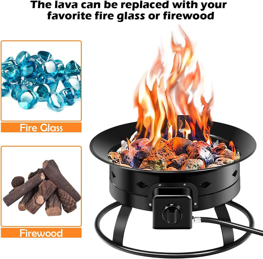 Portable Propane Fire Pit, 19" Outdoor Firepit