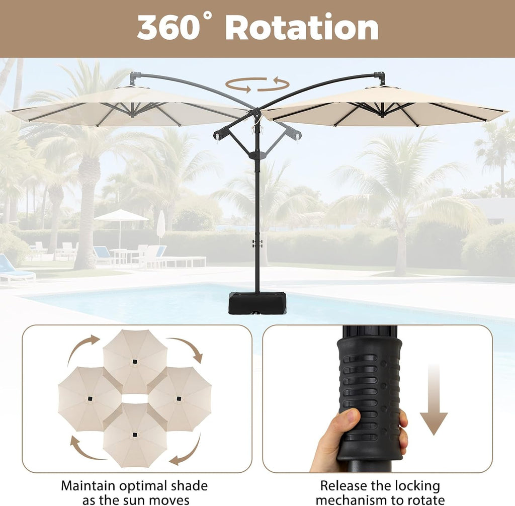 10ft Patio Umbrella with Base Included, Offset Cantilever Outdoor Umbrella with 360 Degree Rotation, Crank Handle