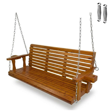 Wooden Porch Swing 3-Seater, Cedar Tone, 5.5 FT Extra Large