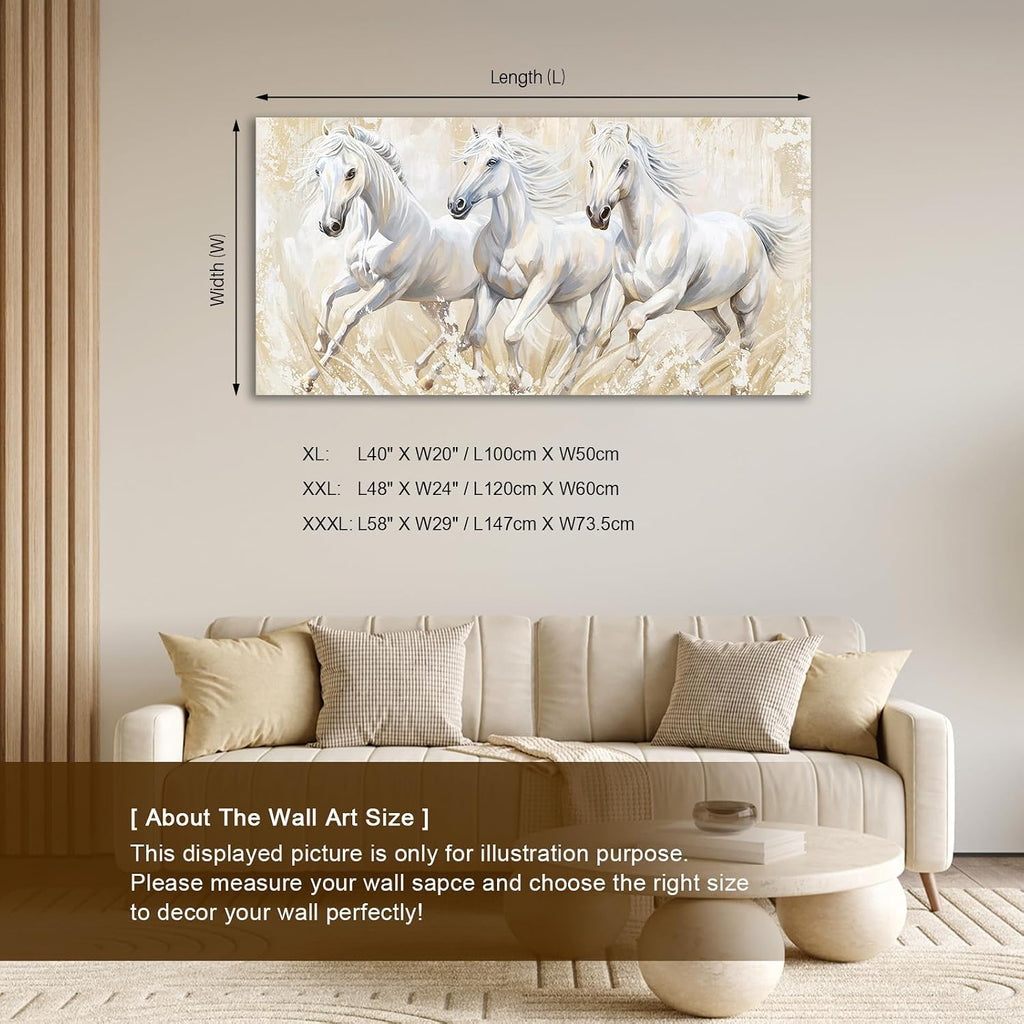 Horses Canvas Wall Art - Large Running Wild Horses Pictures Animal Painting Prints Inspirational White Elegant