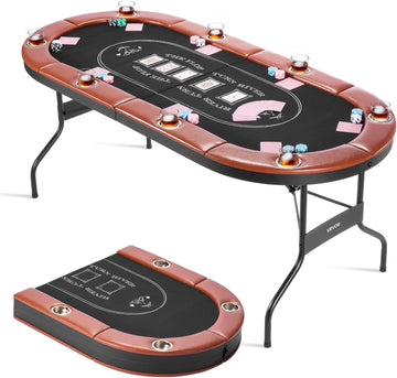 Foldable Poker Table, 8 Player 72 in Folding Casino Leisure Table with Padded Rails and Cup Holders, Oval Portable