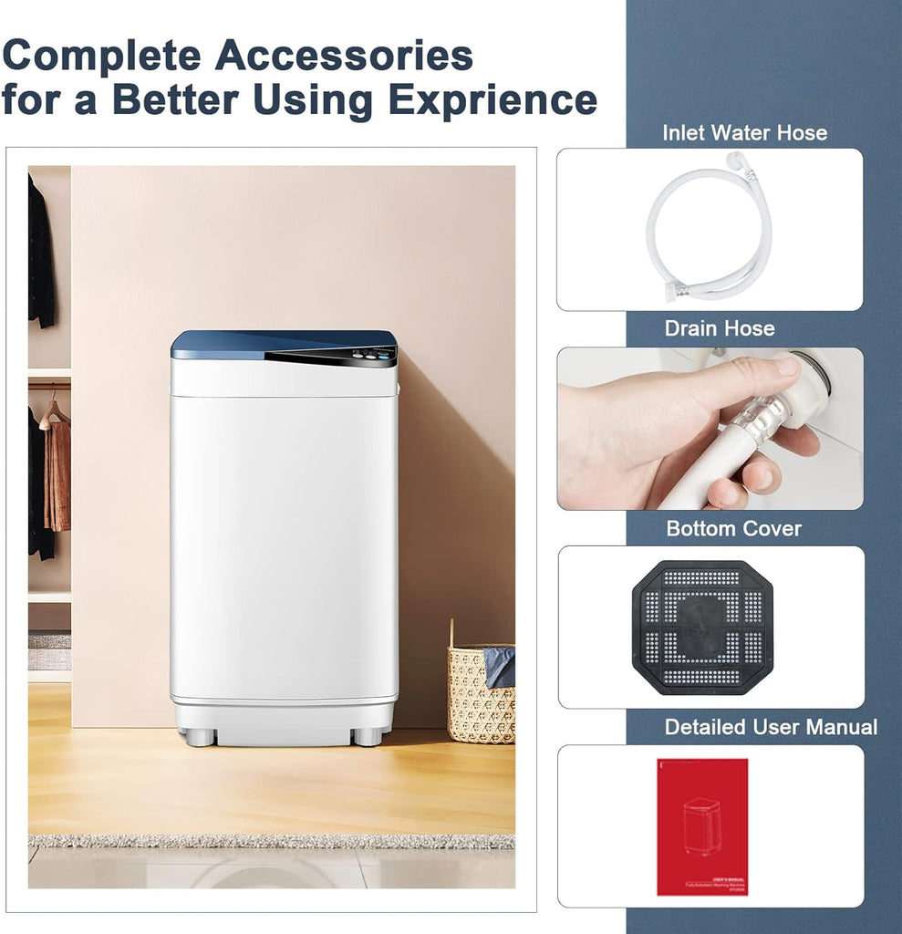 Portable Washing Machine, 7.7lbs Capacity Compact Laundry Washer and Spin Combo with 6 Programs, Built-in Barrel Light