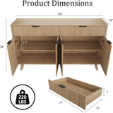 Buffet Sideboard, 60'' Sideboard Cabinet with 2 Drawers and 4 Wave Doors, Sideboard with Adjustable Shelves, Light Oak