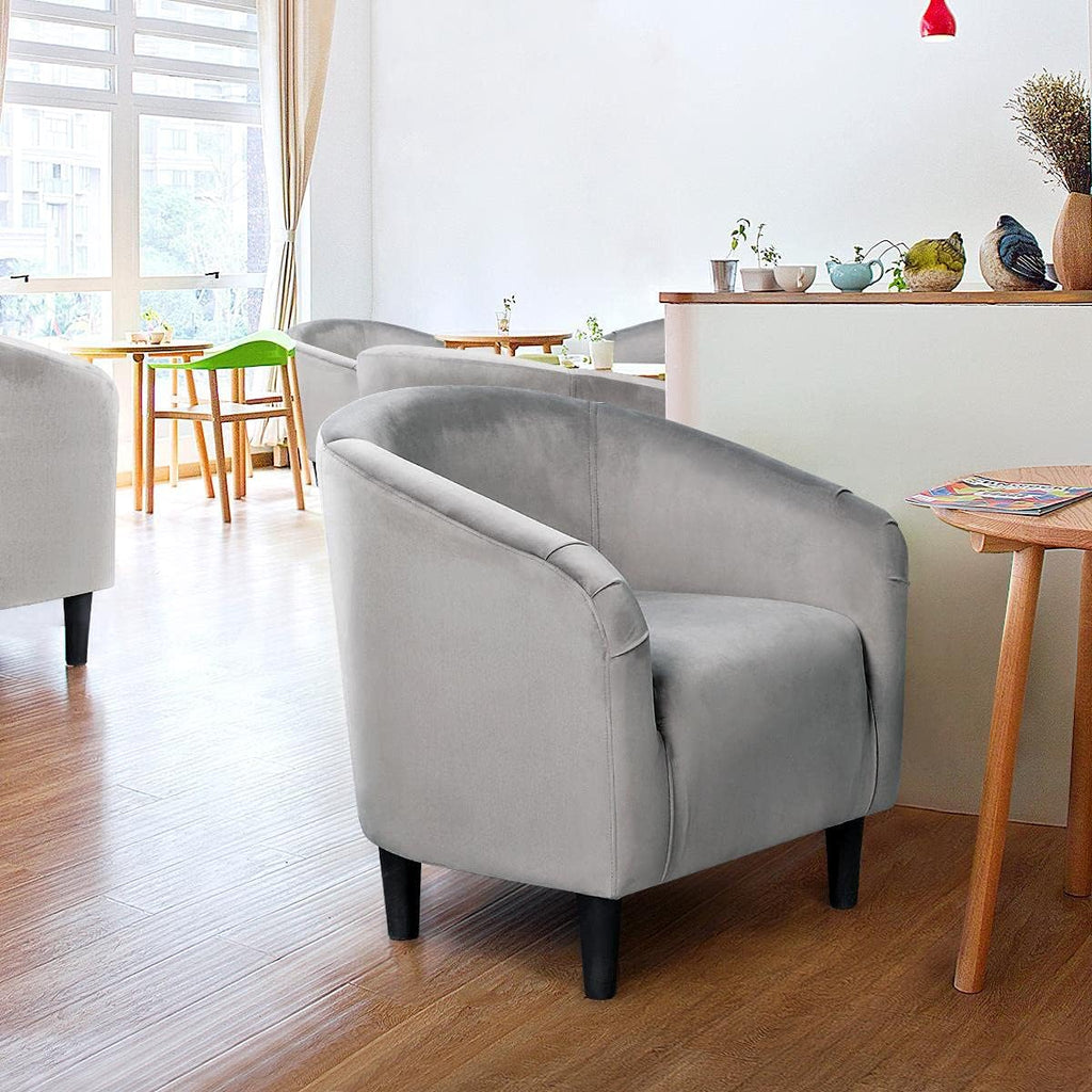 Velvet Accent Chairs, Compact Furry Barrel Chairs with a Curved Silhouette , Gray