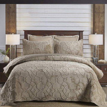 3 Piece Reversible Quilt Bedspread Luxury Solid Jacquard Soft Plush Lightweight Cotton Coverlet Quilt Set 1 Quilt and