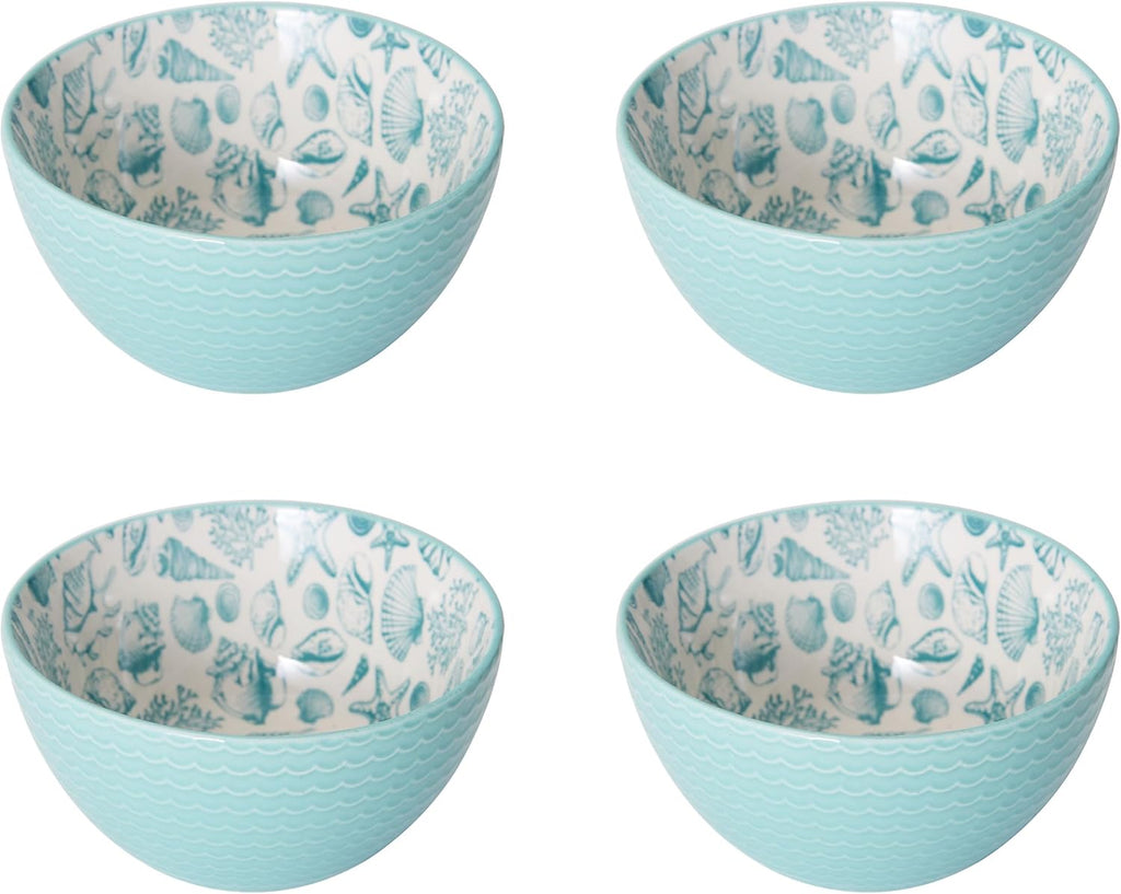Venice 16-Piece Stoneware Dinnerware Set, Service for 4, Aqua and White Color Combination, Durable and Chip Resistant