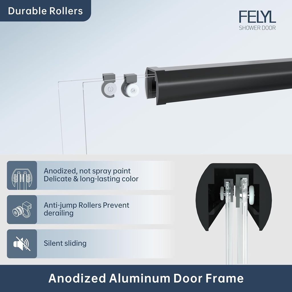 Double Sliding Shower Door 55-60" W x 72" H, Matte Black, Bypass Shower Door, Clear Glass, Framed