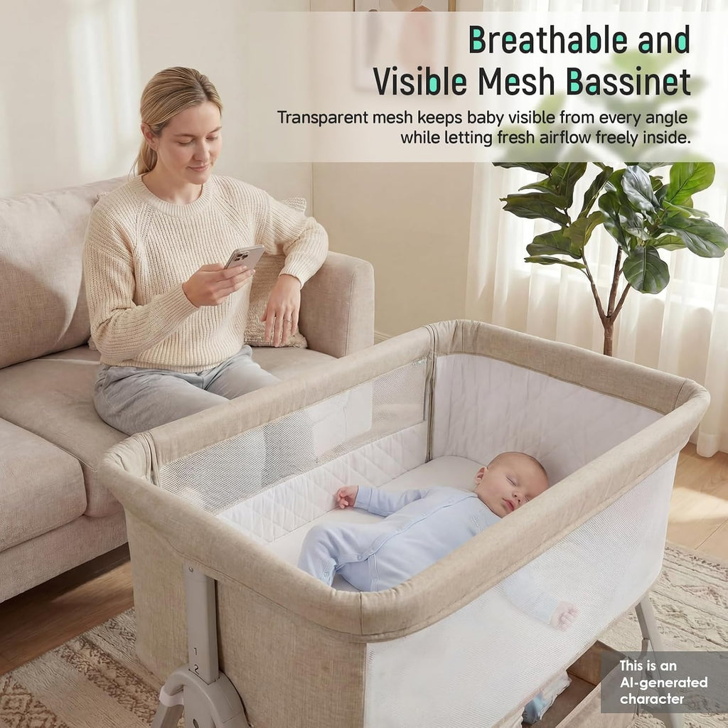 Bassinet Bedside Sleeper,3-in-1 Baby Bassinet with Mattress & Wheels,Easy Folding Portable Bedside Bassinet for Baby