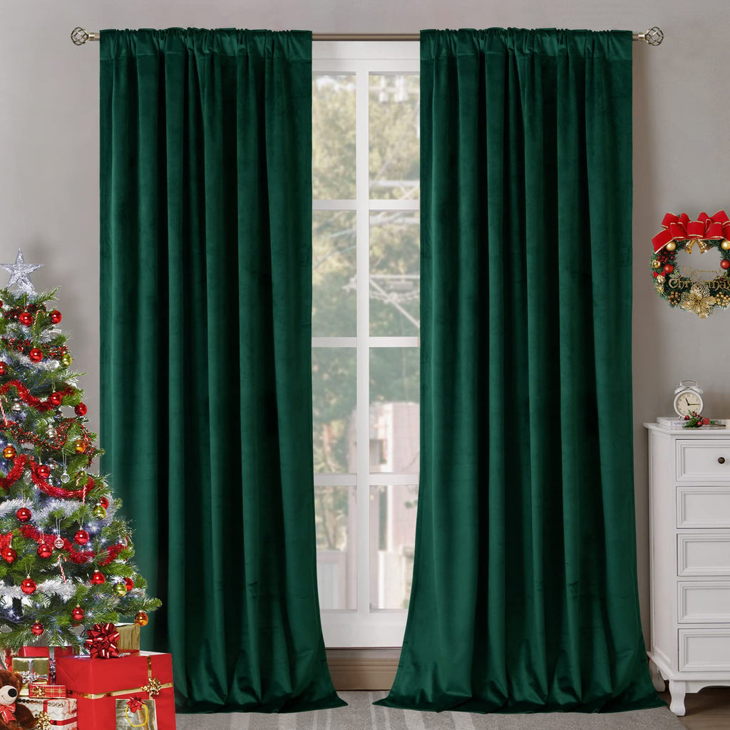 Emerald Green Velvet Curtains 96 Inch Ling, 2 Panels