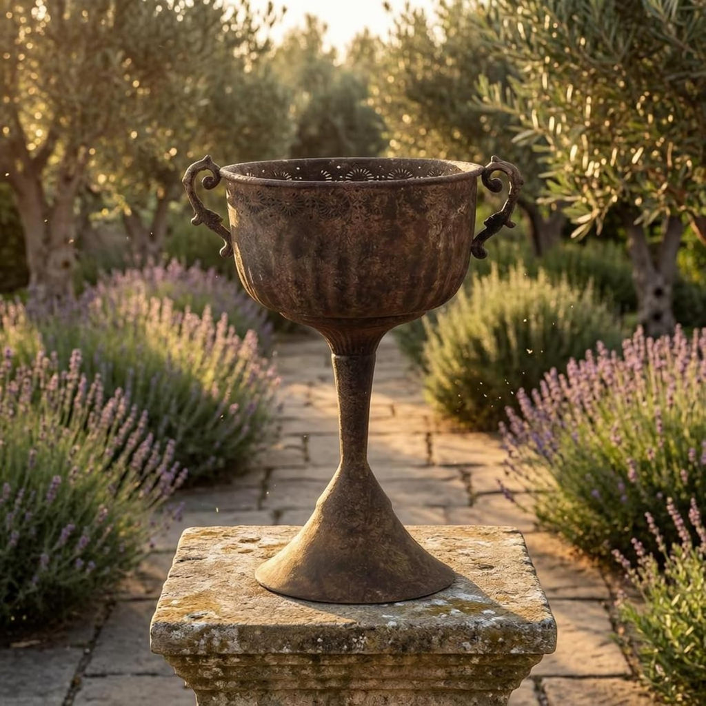 Outdoor Trophy Planter Urn Planter Pedestal Planter Decorative Urn Planter Flower Pot with Elevated Stemmed Base and