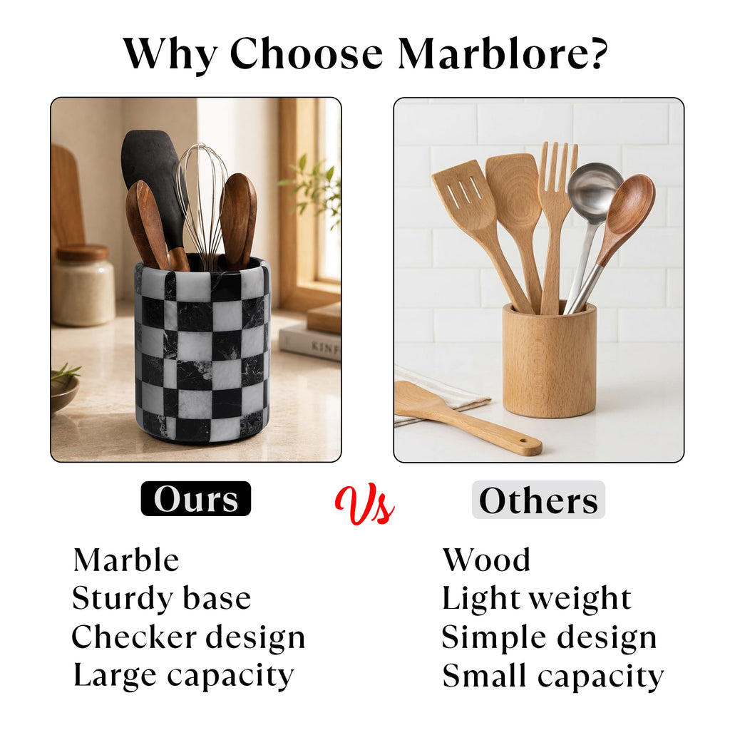 Marble Utensil Holder Black & White 6.5 Inch