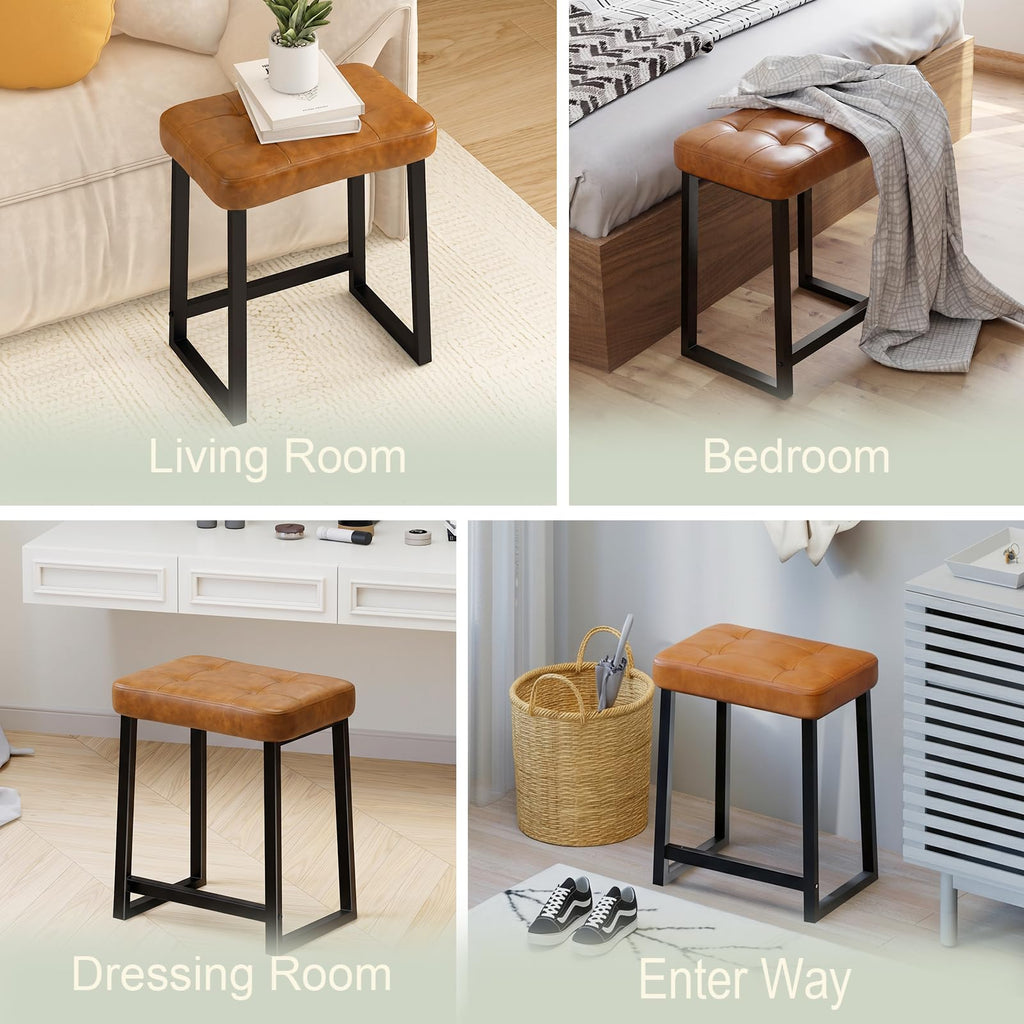 Vanity Bar Stool Chair, Makeup Stool Counter Height Stools, Small Ottoman Footrest s, Leather &Metal Legs with