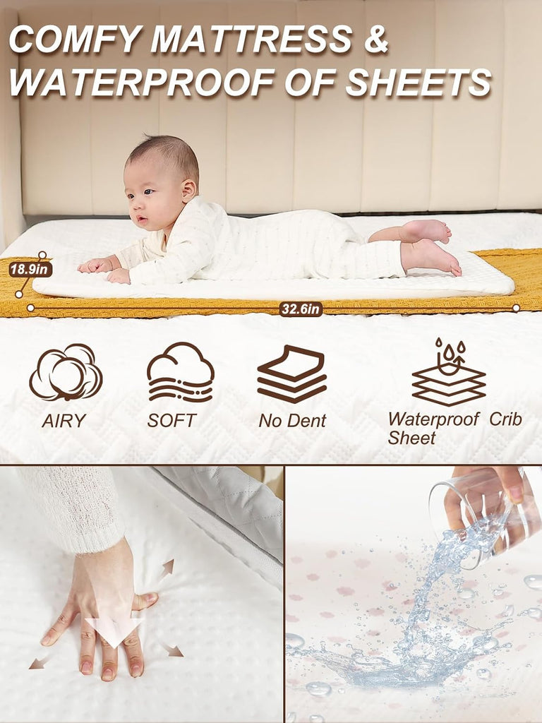 Bassinet Bedside Sleeper, Baby Bassinet with Crib Sheet and Wheels | 4 Adjustable Height Bedside Crib with Comfy