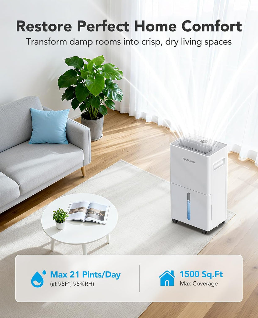 21 Pint Dehumidifier for Basement and Home, 1500 Sq Ft Portable Dehumidifier with Drain Hose