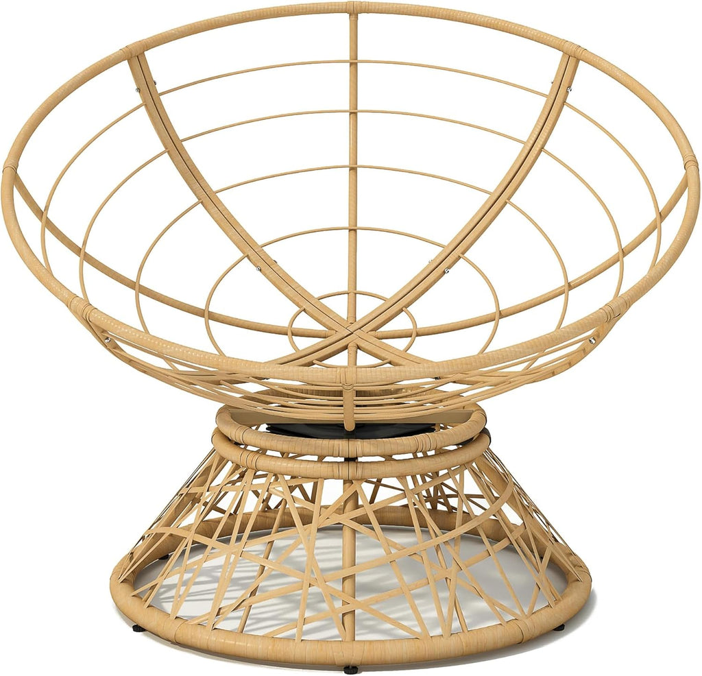 40" Ergonomic Wicker Papasan Chair, Beige, Natural Wood