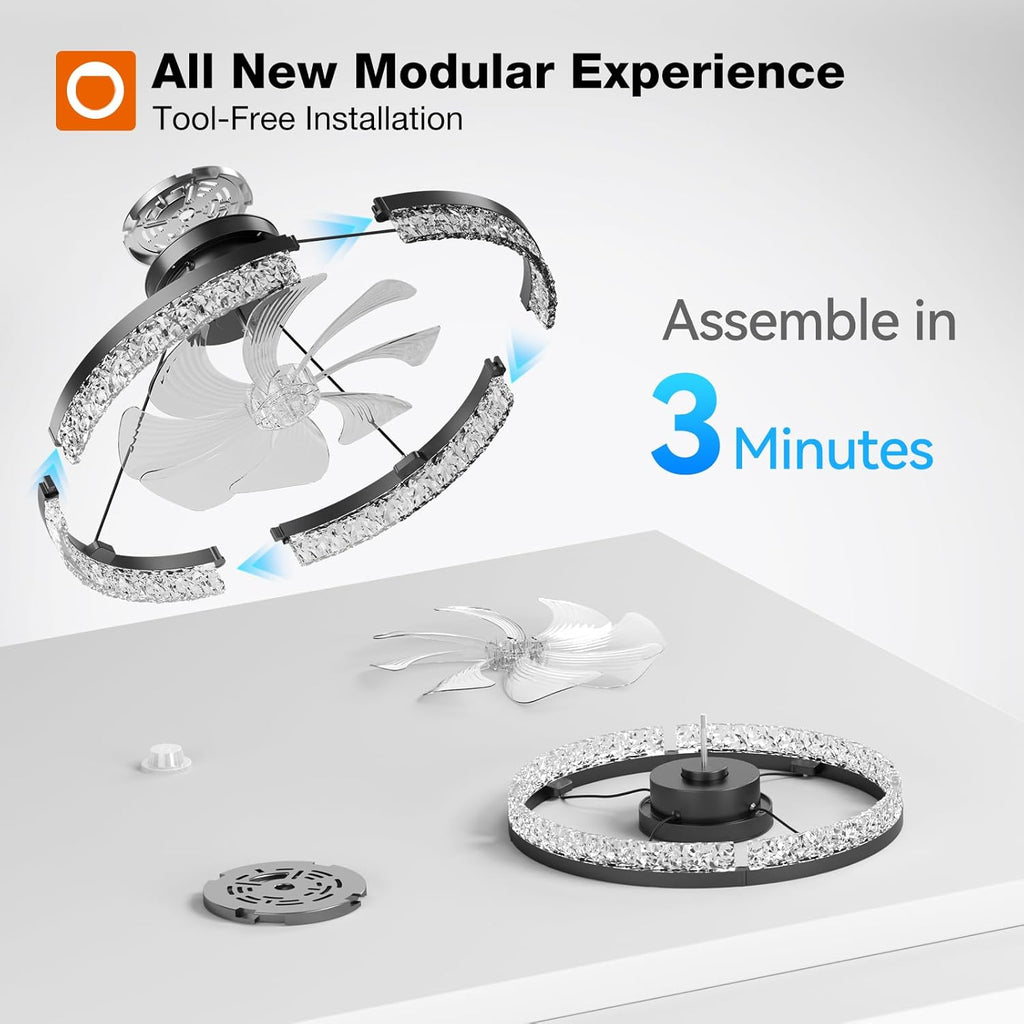 Ceiling Fans with Lights and Remote, 20'' Low Profile Ceiling Fans, 3000-6000K Dimmable Modern Flush Mount LED Fan Light, Fandelier Ceiling Fan for Bedroom, Kitchen, Living Room, Black