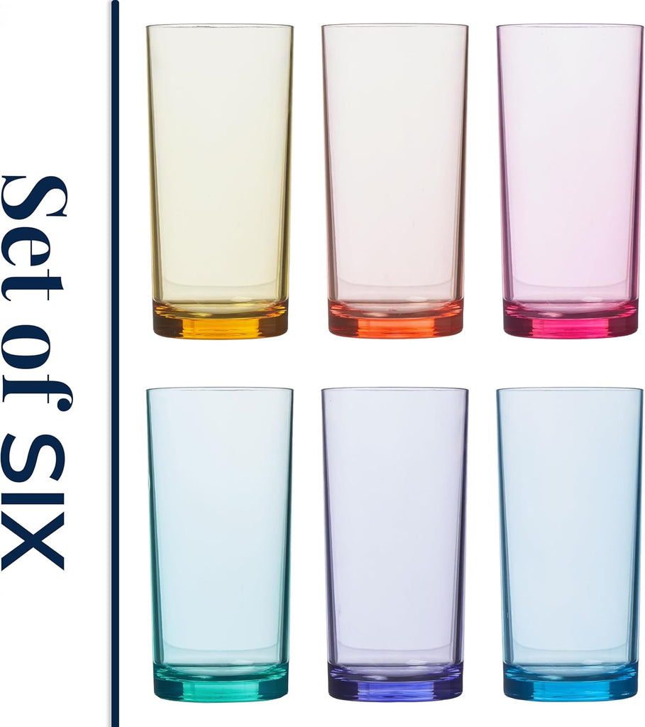 Classic Plastic Reusable Drinking Glasses (Set of 6) 16oz Water Cups Assorted Colors | BPA-Free Tumblers, Made in USA