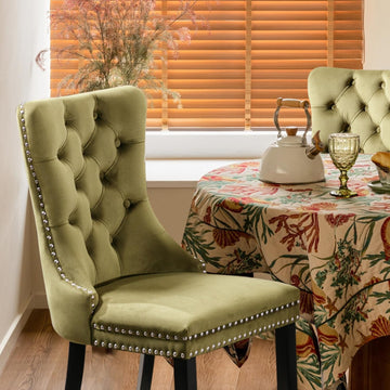 Velvet Upholstered Dining Chairs Set of 2, Modern Style Kitchen Side Chairs with Nailhead Trim and Wood Legs,Metal