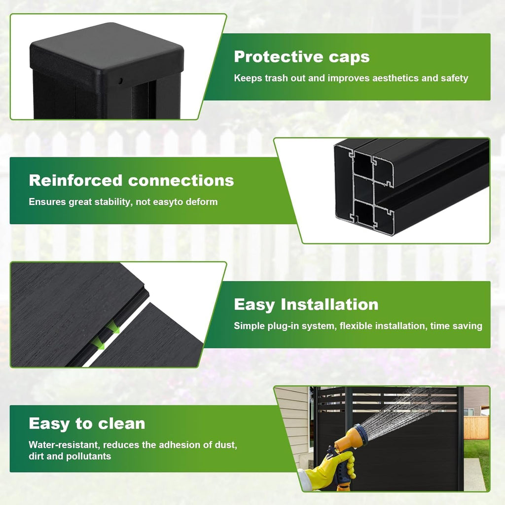 Privacy Fence for Outside, 6ftx7.6ft Outdoor Privacy Panels with 1 In-ground Post, Wind Resistant Wood Plastic