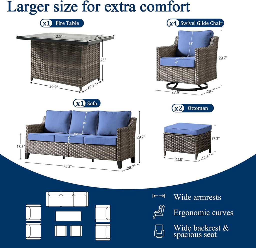 Luxury Patio Furniture Sofa Set - 8 Pieces All Weather Wicker Outdoor Couch and High Back Swivel Rocker Patio Chairs