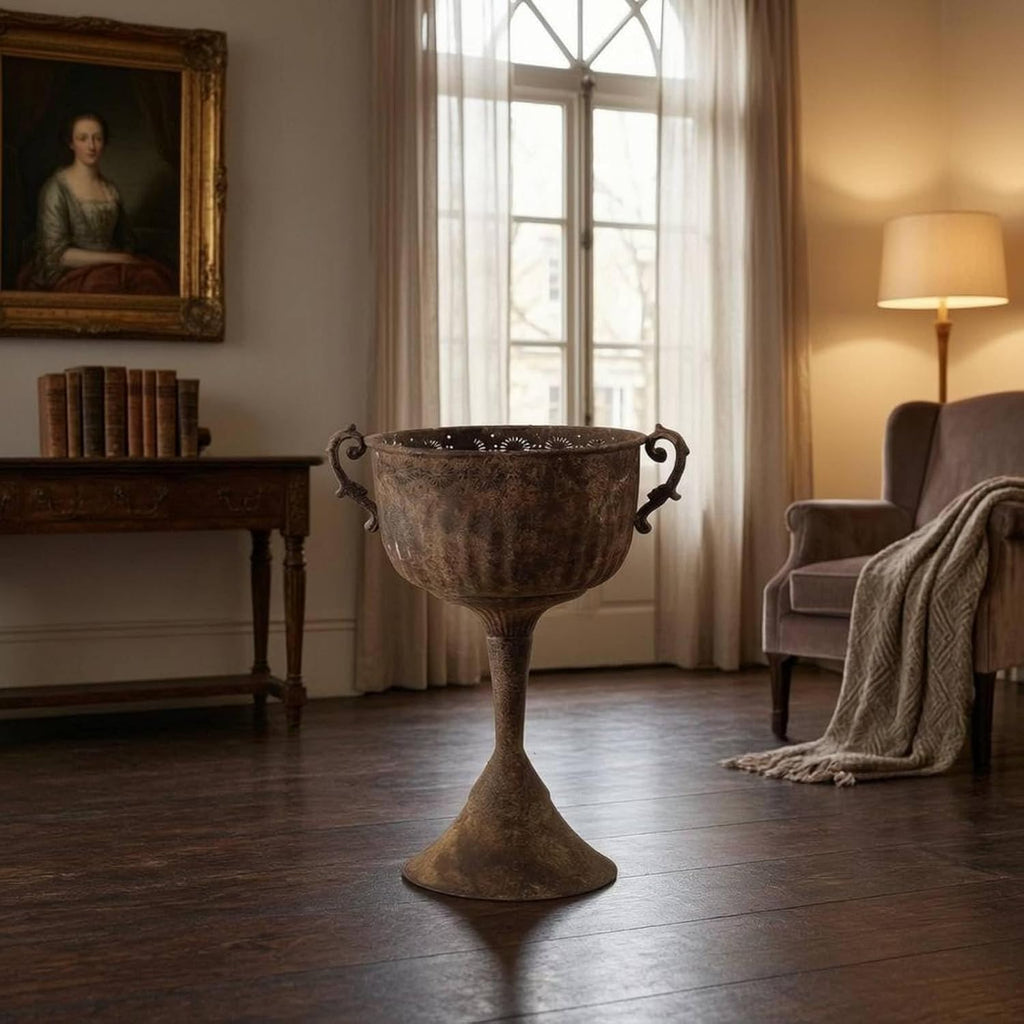 Outdoor Trophy Planter Urn Planter Pedestal Planter Decorative Urn Planter Flower Pot with Elevated Stemmed Base and