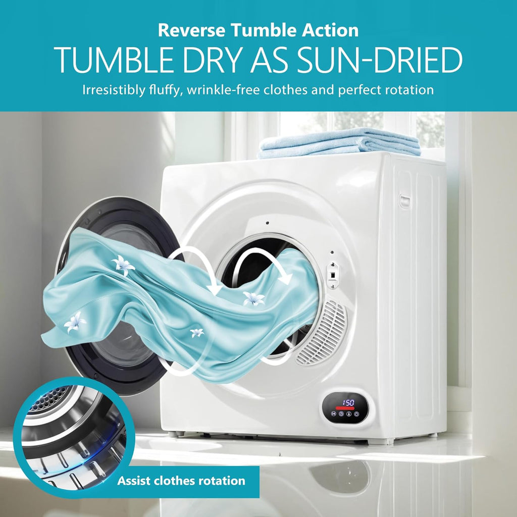 Compact Laundry Dryer, 3.5 cu ft Front Load Stainless Steel Clothes Dryers With Exhaust Pipe, 1500W, LCD Control Panel