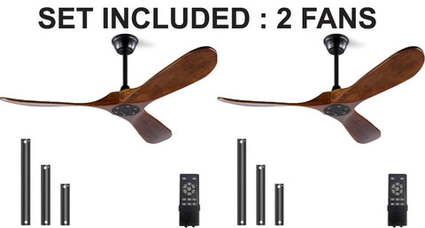 Set of 2 - Solid Wood Ceiling Fan Without Light, 52 inch Walnut Ceiling Fan with 3 Wood Blades 6 Speeds Smart Timing Reversible DC Motor, Modern Ceiling Fans for Indoor Outdoor Farmhouse/Patios - Dark Walnut - 2EA G7-B0CMTHNR1G