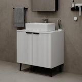 30" Bathroom Vanity, White Fluted Bathroom Vanity with Ceramic Sink and Countertop